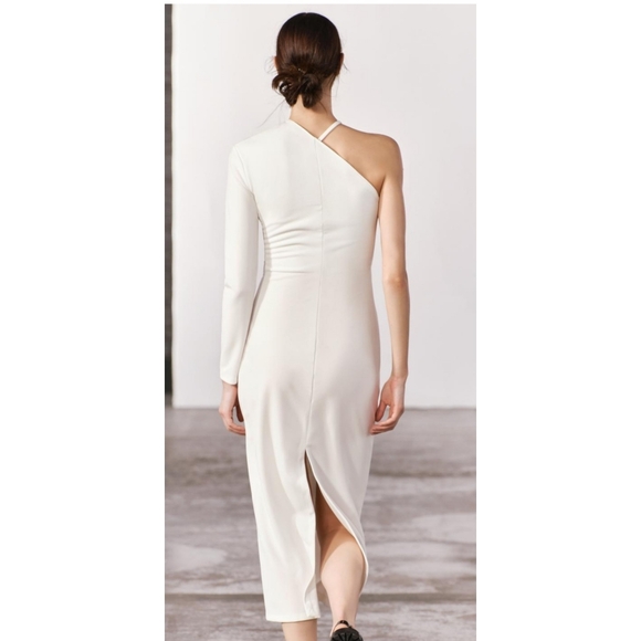 Zara Midi Asymmetrical Dress Ecru New - Picture 6 of 9